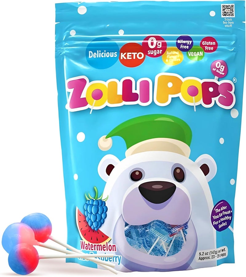 Zollipops Clean Teeth Lollipops, Sugar Free Candy with Xylitol, Watermelon & Blue Raspberry, 5.2 Ounce - Image 1